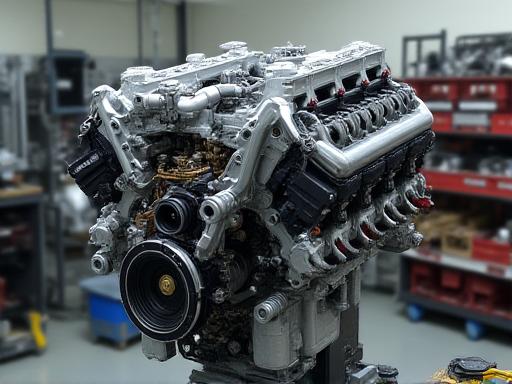 Disassembled performance engine block on stand